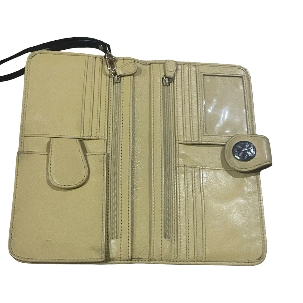 Brighton Yellow Leather Laser Cut‎ Floral Wristlet Wallet Organizer Snap Closure